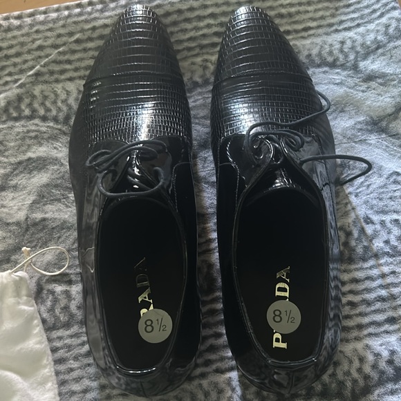 Prada men’s black lizard shoes lace up. - Picture 5 of 6